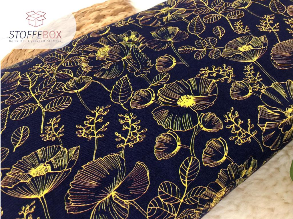 Jersey Öko-Tex-100 - Blumen (dunkelblau/gelb) – Bild 2