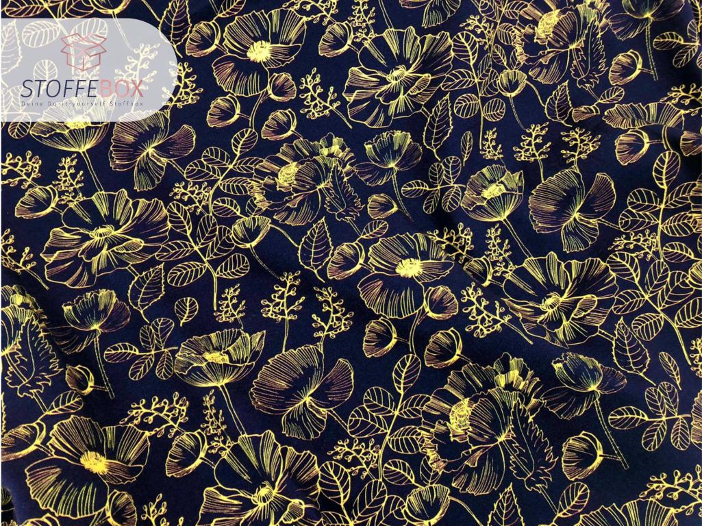 Jersey Öko-Tex-100 - Blumen (dunkelblau/gelb) – Bild 3