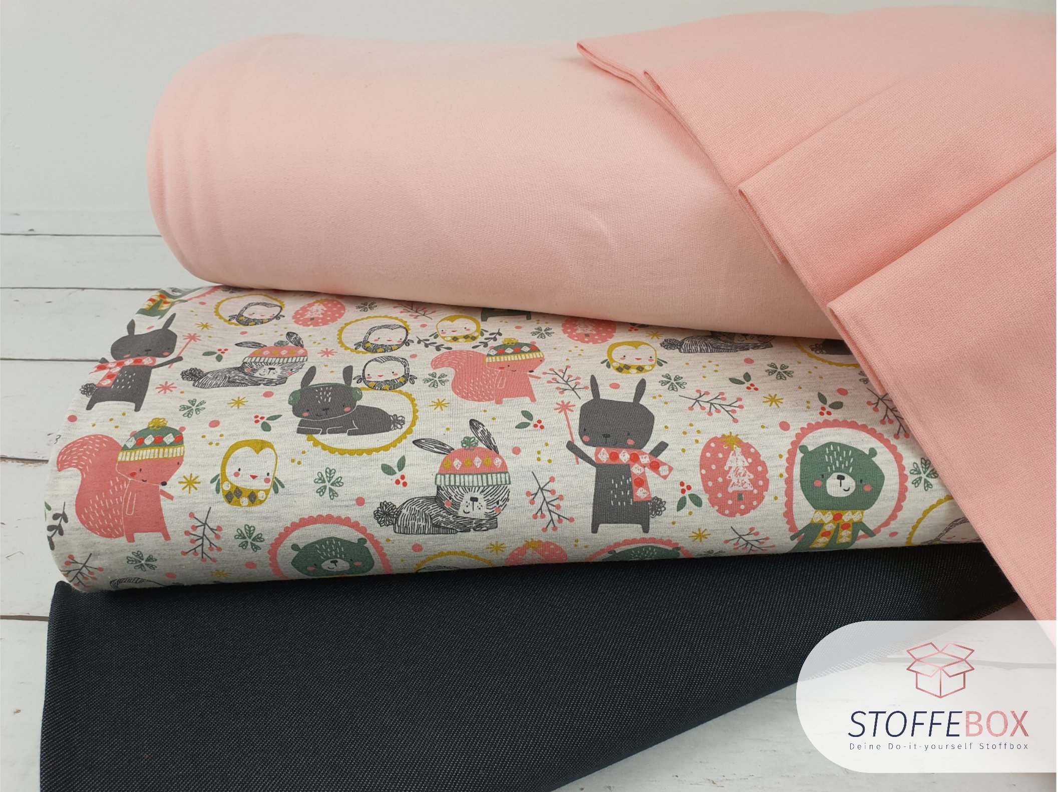 Reststück 90cm Sommersweat/French Terry Öko-Tex-100 - Hase/Bär/Einhörnchen (ecru/meliert) – Bild 5