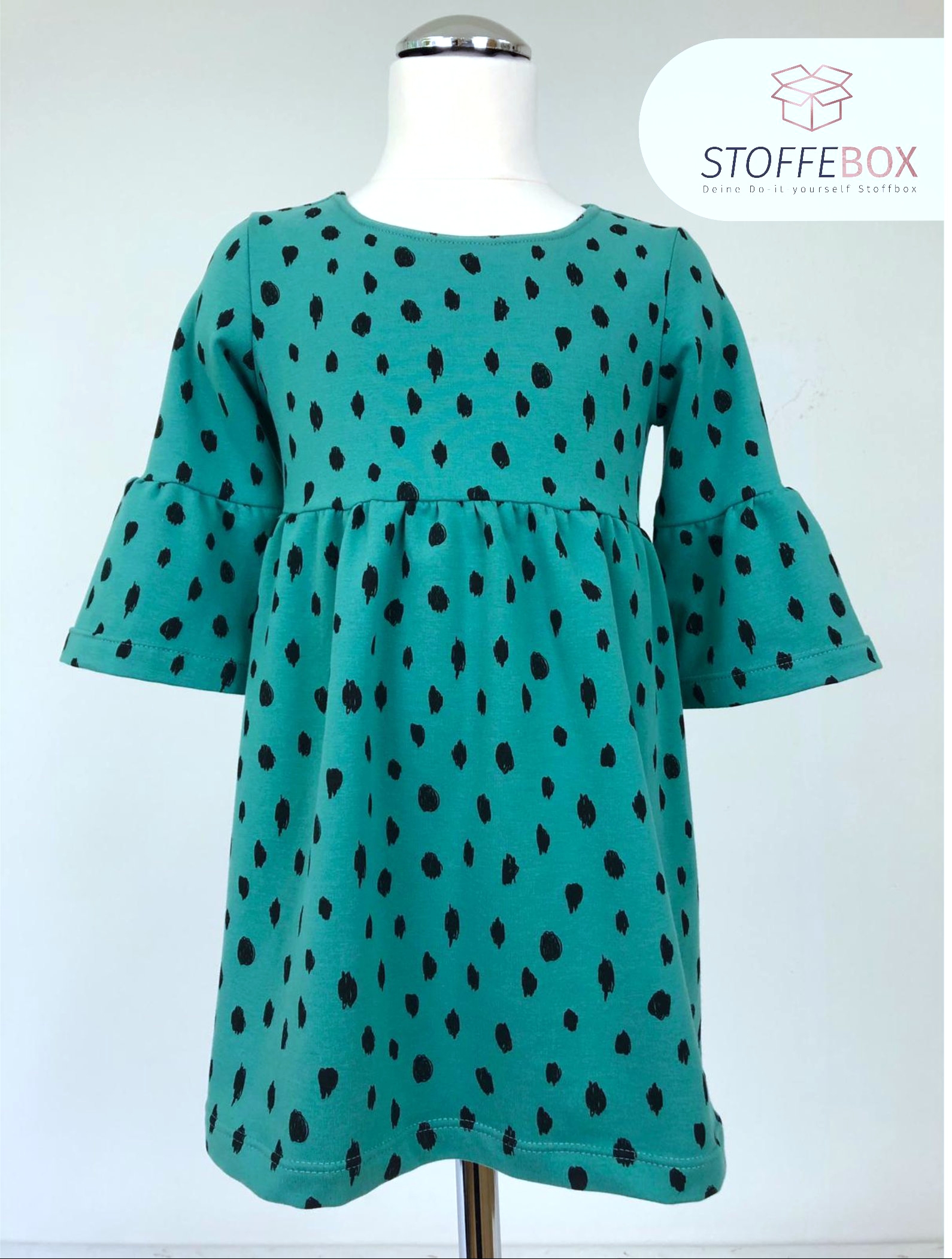 Bio- angerauter Sweat - Soft Sweat - Punkte Polka Dots (grün) – Bild 3