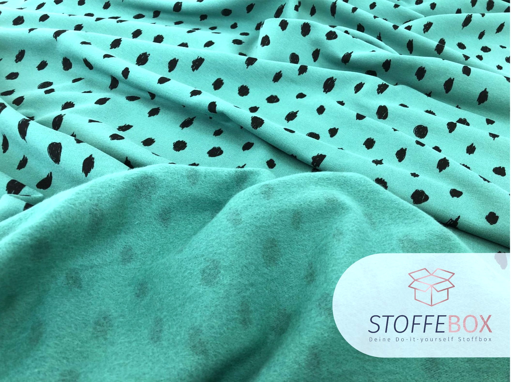 Bio- angerauter Sweat - Soft Sweat - Punkte Polka Dots (grün) – Bild 5