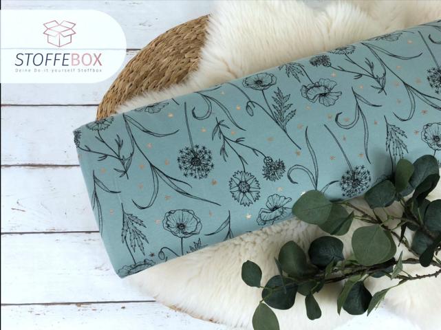 French Terry (mit angerauter Seite) Öko-Tex-100 - Pflanzen/Pusteblumen (mint)