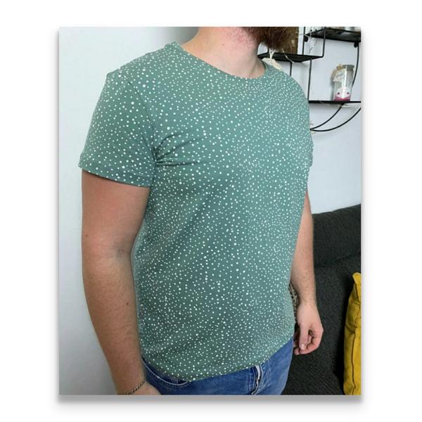 Jersey Stoff Öko-Tex-100 - mini Punkte Konfetti jeansblau, weiß – Bild 3