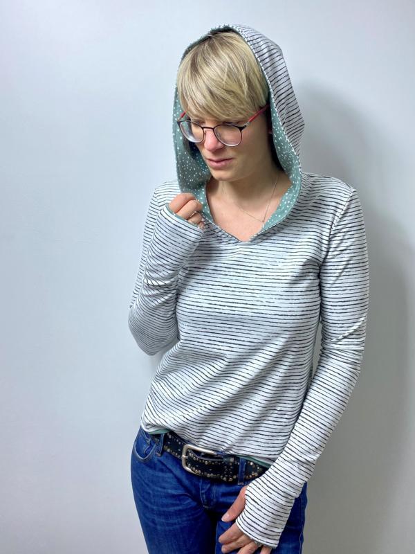 Jersey Stoff Öko-Tex-100 - mini Punkte Konfetti jeansblau, weiß – Bild 4