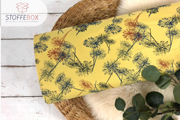 French Terry - Organic - Bio- Sommersweat Blumenmuster - (pastelgelb)