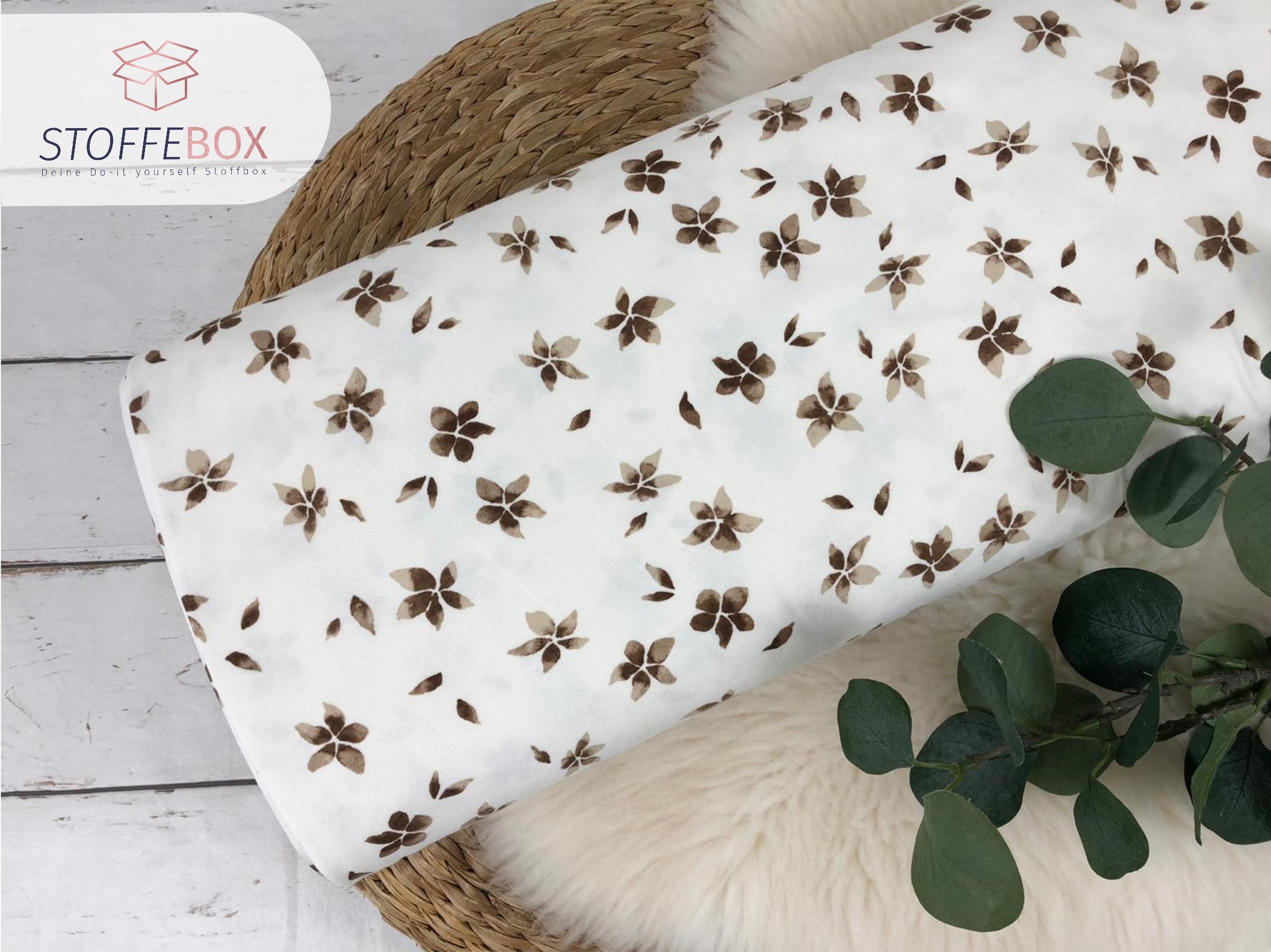 Jersey Öko-Tex-100 - aquarell Blumen (ecru/braun)