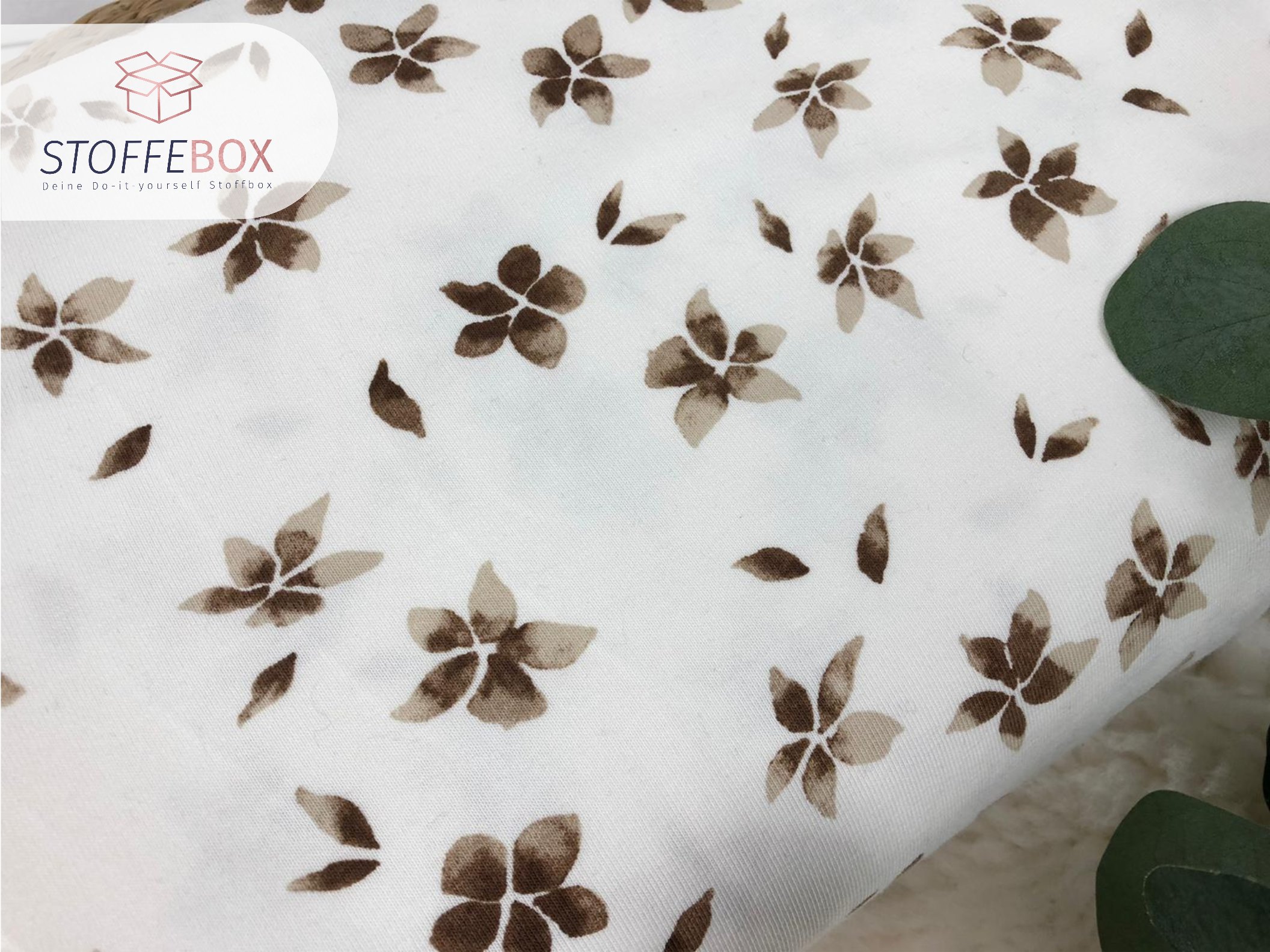 Jersey Öko-Tex-100 - aquarell Blumen (ecru/braun) – Bild 2