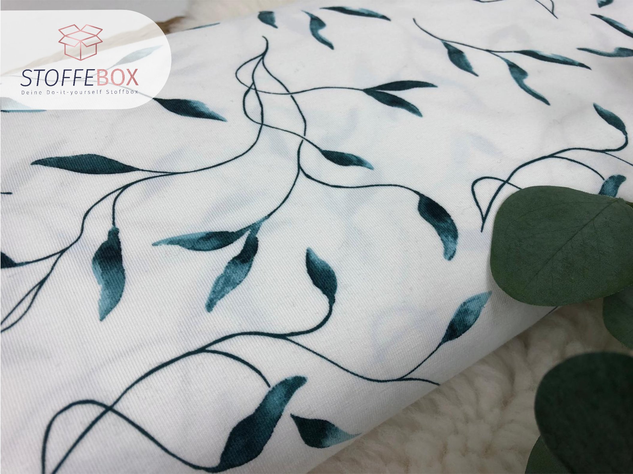 Jersey Öko-Tex-100 - Blätterranken (ecru/mint) – Bild 2