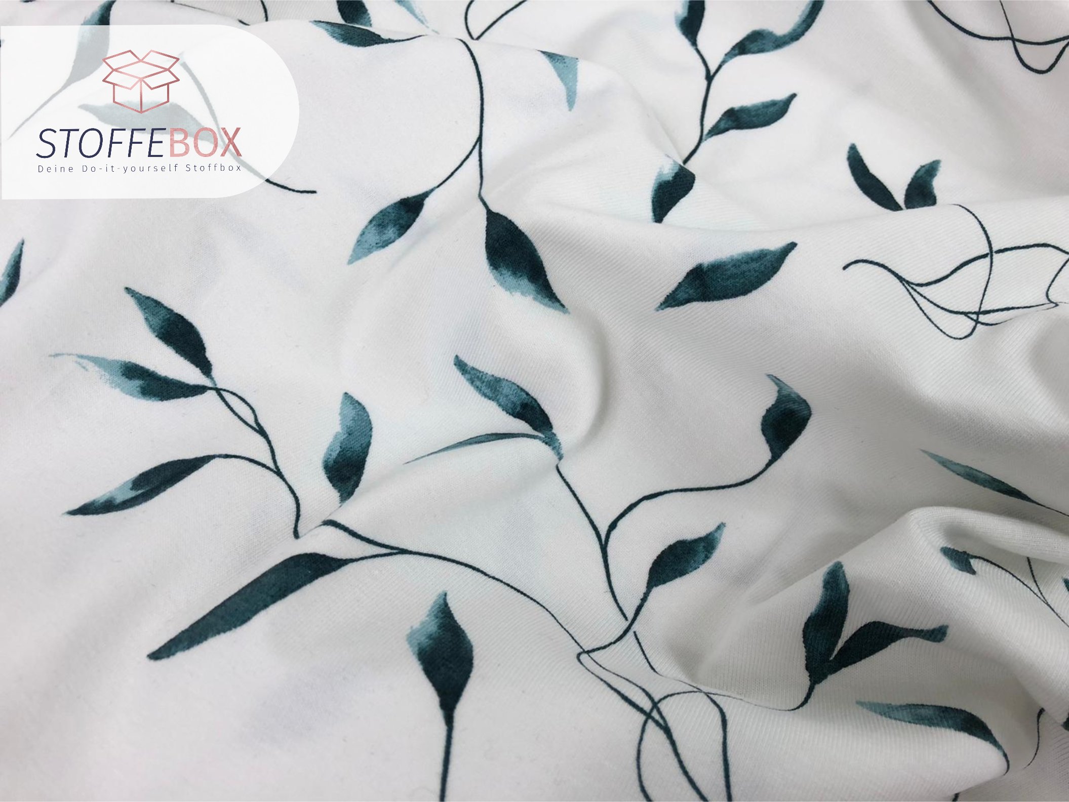 Jersey Öko-Tex-100 - Blätterranken (ecru/mint) – Bild 3