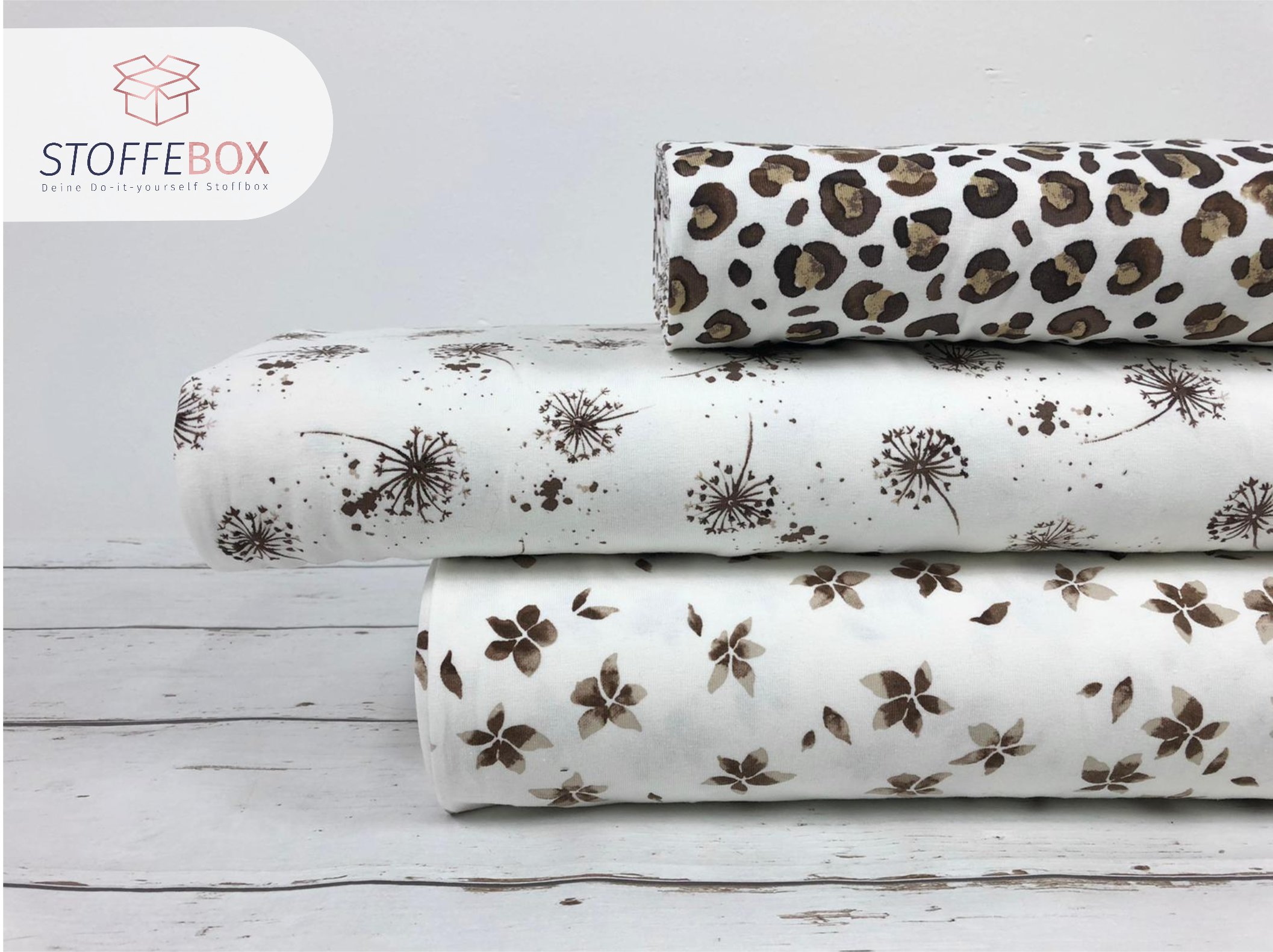 Jersey Öko-Tex-100 - Pusteblumen (ecru/braun) – Bild 3