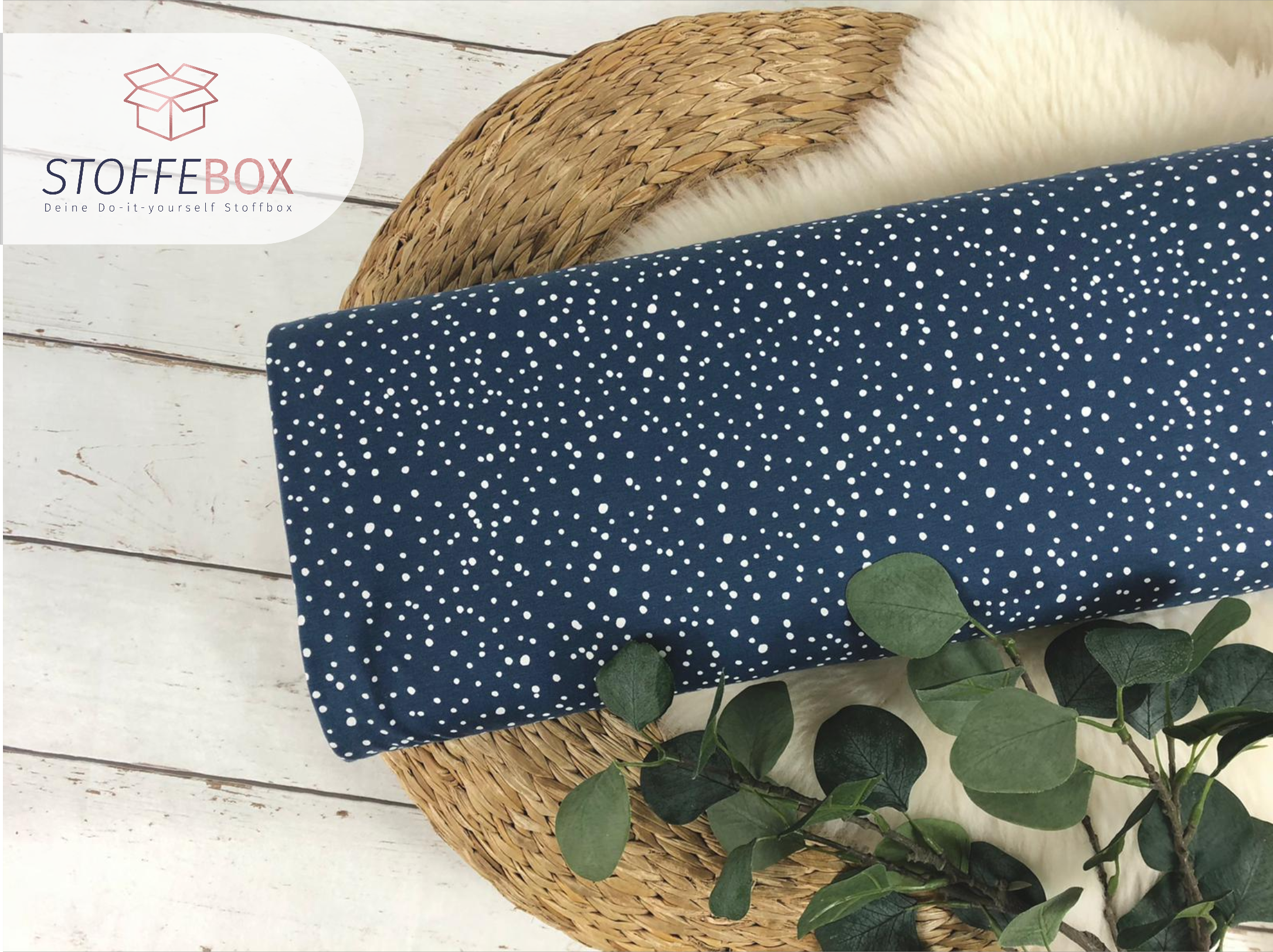 Jersey Stoff Öko-Tex-100 - mini Punkte Konfetti jeansblau, weiß