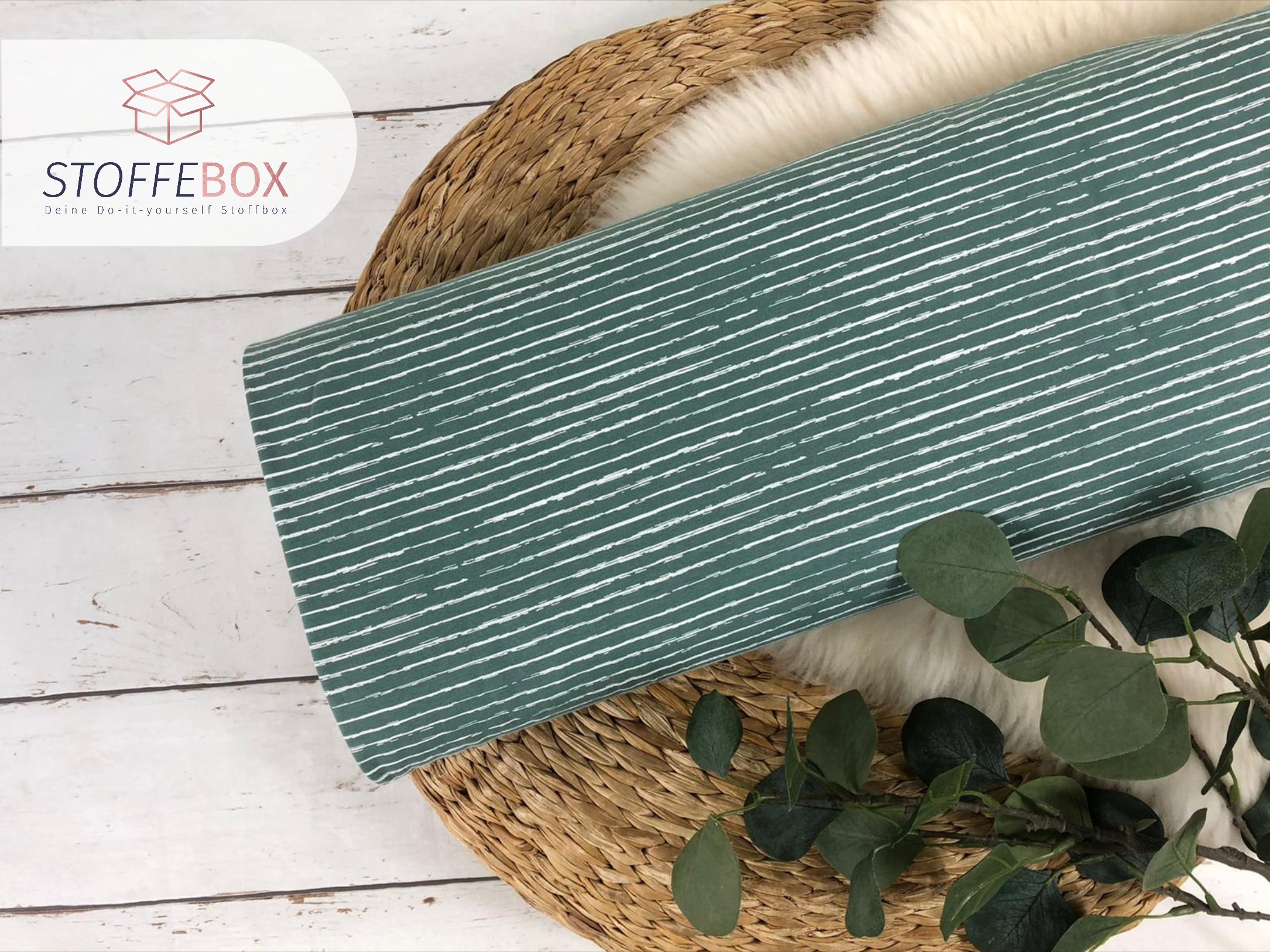 Jersey Stoff Öko-Tex-100 - Vintage Streifen mint, weiß