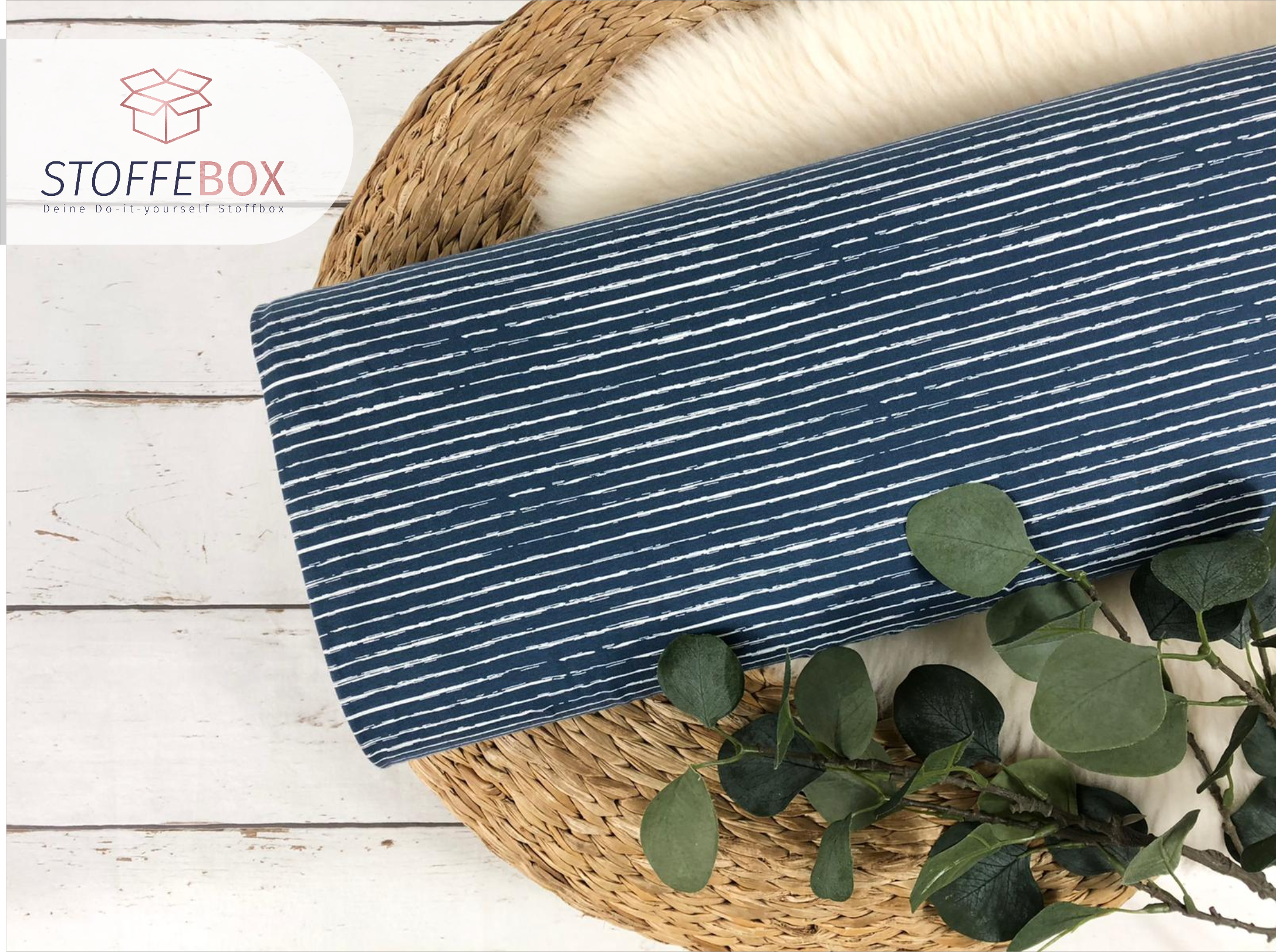 Restück 85cm Jersey Öko-Tex-100 - Vintage Streifen (jeansblau/weiß)