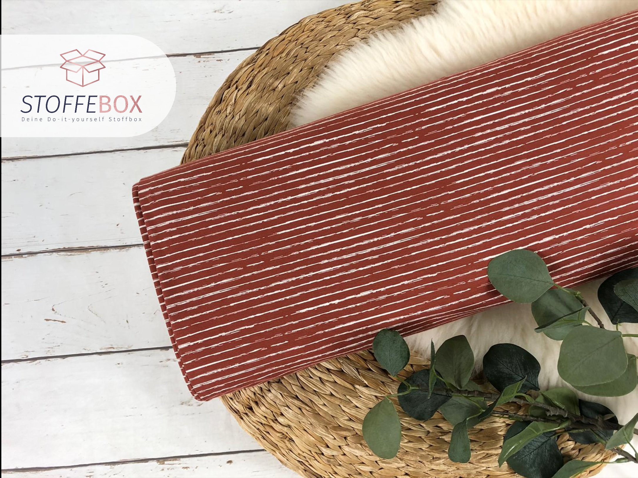 Jersey Stoff Öko-Tex-100 - Vintage Streifen rost, weiß