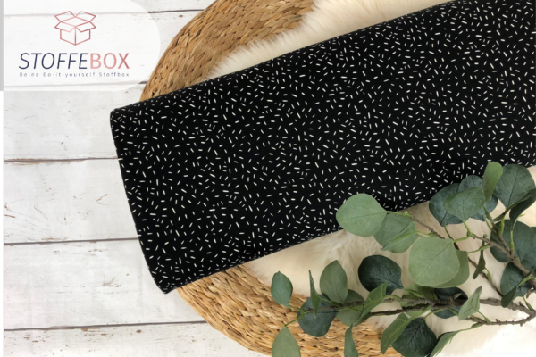 Jersey Stoff Öko-Tex-100 - Konfetti Striche schwarz, weiß