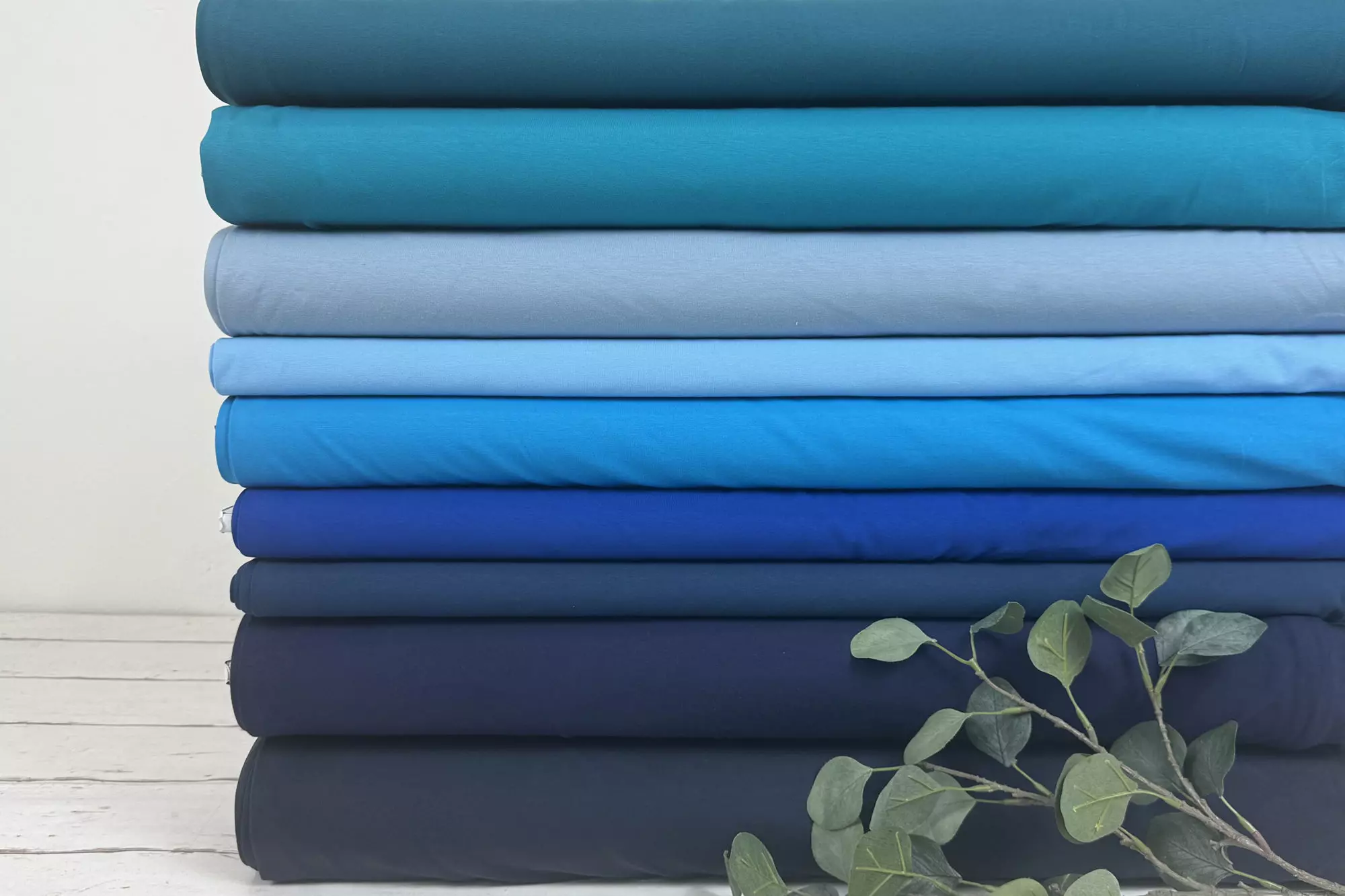 Jersey Stoff in Uni blau und petrol Farben