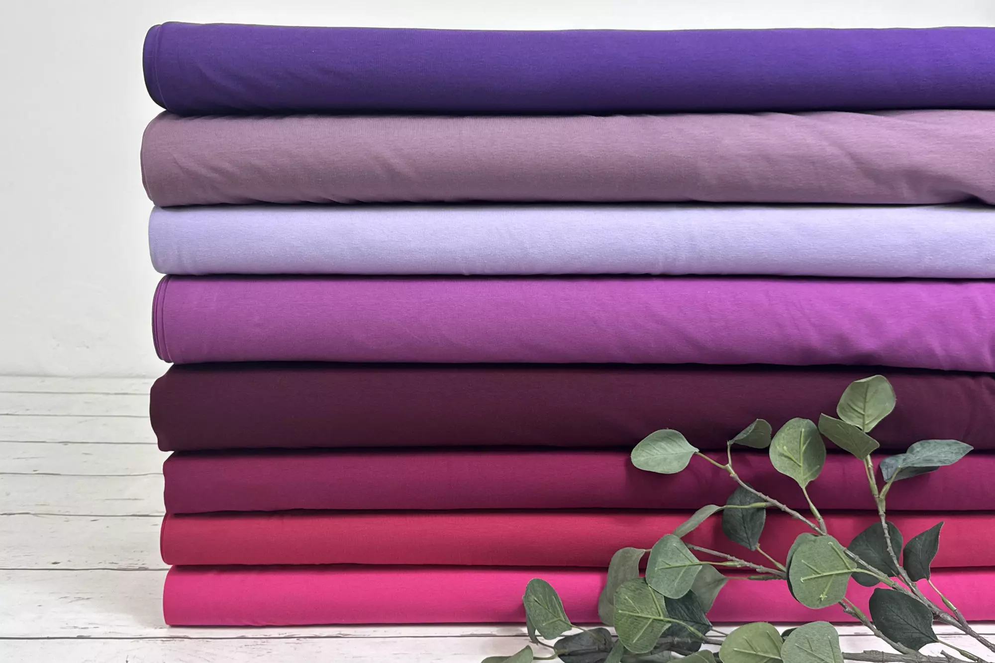 Jersey Stoff in Uni pink, bordeaux und lila Farben