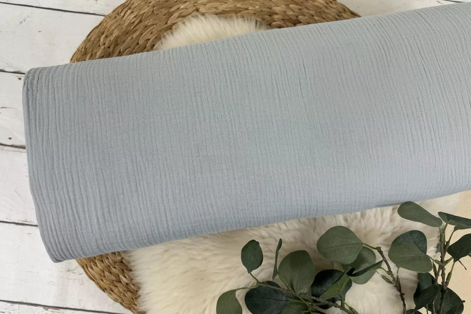 Musselin Uni / Double Gauze blau-grau Töne (Farbe wählbar) – Bild 7