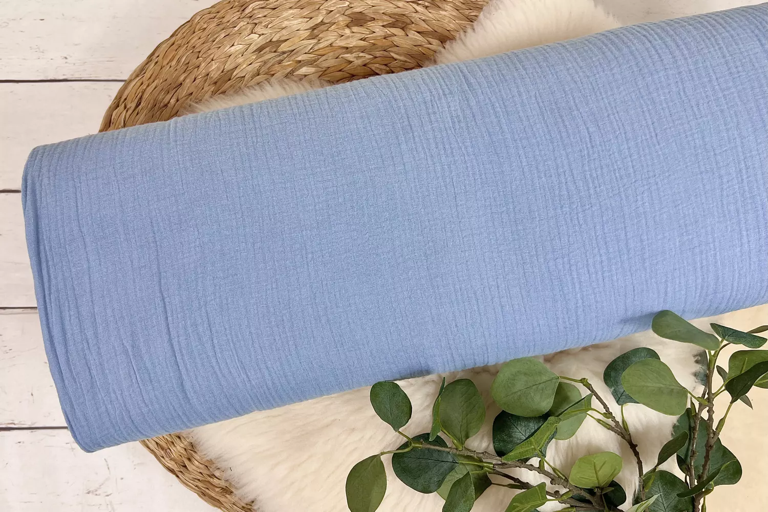 Musselin Uni / Double Gauze blau-grau Töne (Farbe wählbar) – Bild 4