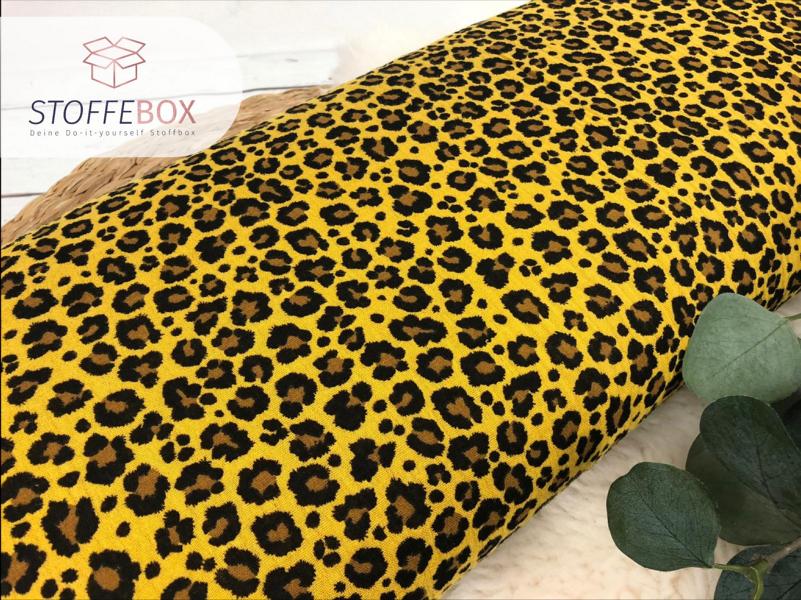 Reststück 55cm Musselin / Double Gauze Leo Muster - animalprint senfgelb