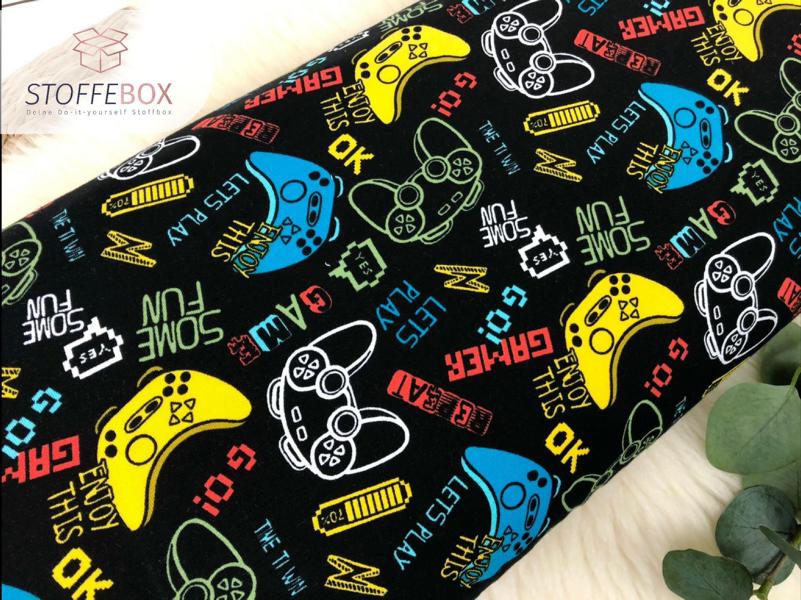 Bio Organic - French Terry - Sommersweat - Game Controller - Joystick (schwarz)