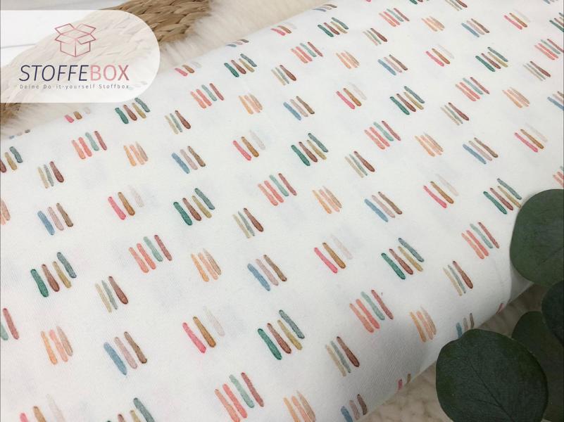 Bio Organic Jersey - aquarell Striche / gesprenkelte Blümchen / Regenbögen Boho (ecru) – Bild 6