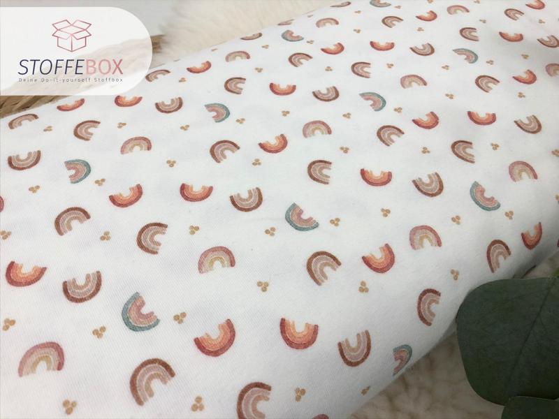 Bio Organic Jersey - aquarell Striche / gesprenkelte Blümchen / Regenbögen Boho (ecru) – Bild 8