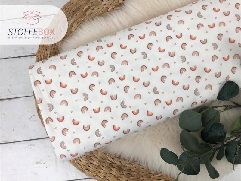 Bio Organic Jersey - aquarell Striche / gesprenkelte Blümchen / Regenbögen Boho (ecru) – Bild 7