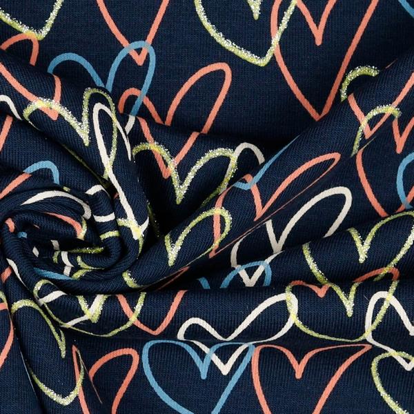 Jersey - Öko-Tex-100 - Glitzer Herzen (grau / dunkelblau) – Bild 6