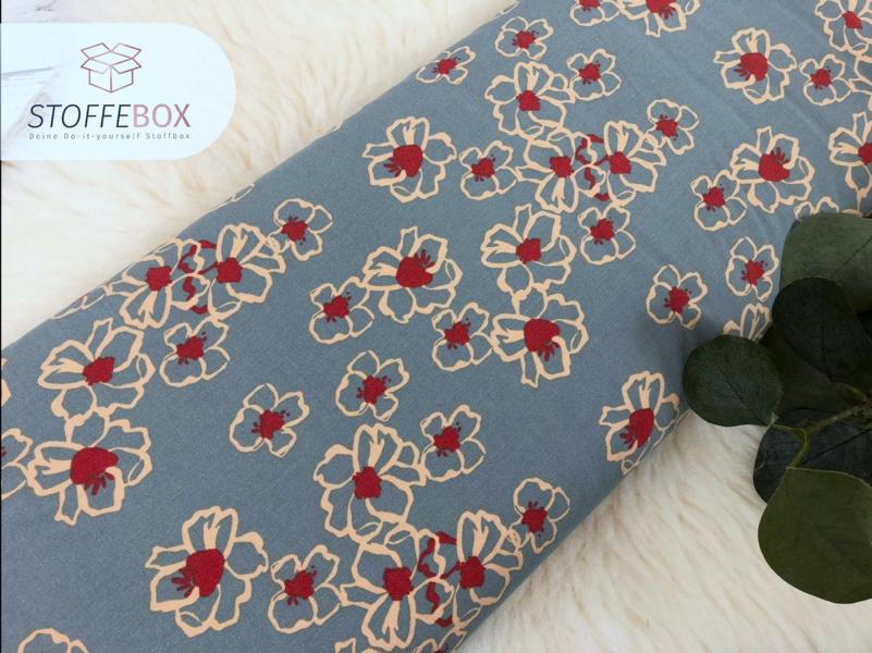 Viskose - Popeline - Abstrakte Blumen (helljeans - dunkelorange - schwarz - dunkelblau) – Bild 5