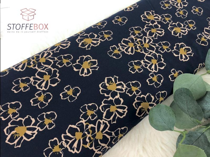 Viskose - Popeline - Abstrakte Blumen (helljeans - dunkelorange - schwarz - dunkelblau) – Bild 7