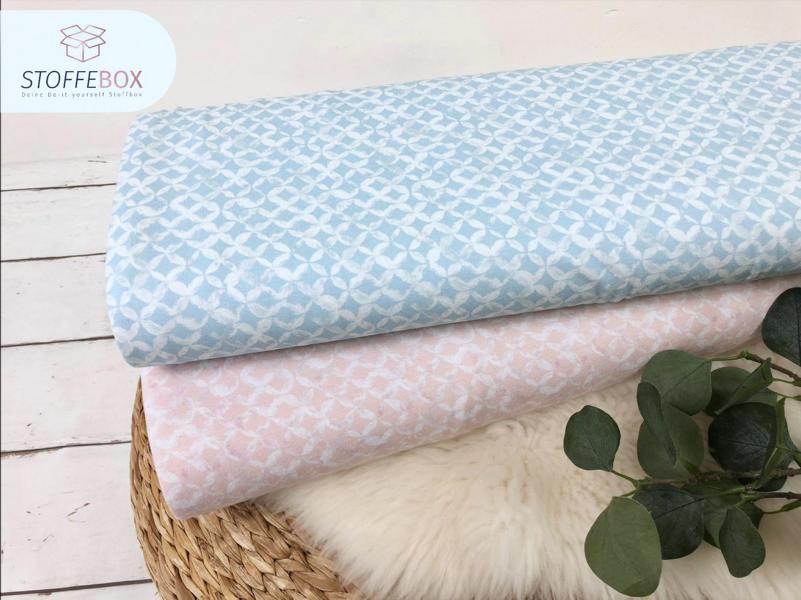 Viskosejersey - aquarell geometrische Kreise / Rauten (hellblau / hellrosa)