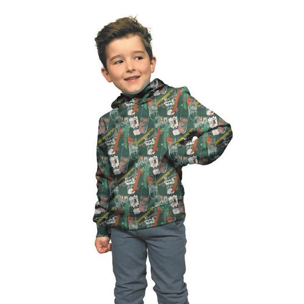 Bio Soft Sweat Stoff angeraut - Skateboard Graffiti in taupe - Wintersweat – Bild 3