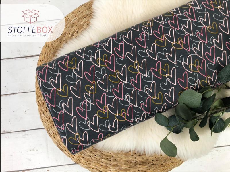 Jersey - Öko-Tex-100 - Glitzer Herzen (grau / dunkelblau) – Bild 2