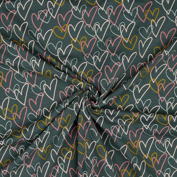 Jersey - Öko-Tex-100 - Glitzer Herzen (grau / dunkelblau) – Bild 4