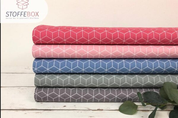 Baumwolle/Webware - Würfel - Quadrat (mint, dunkelgrau, dunkelrosa, rosa, blau)