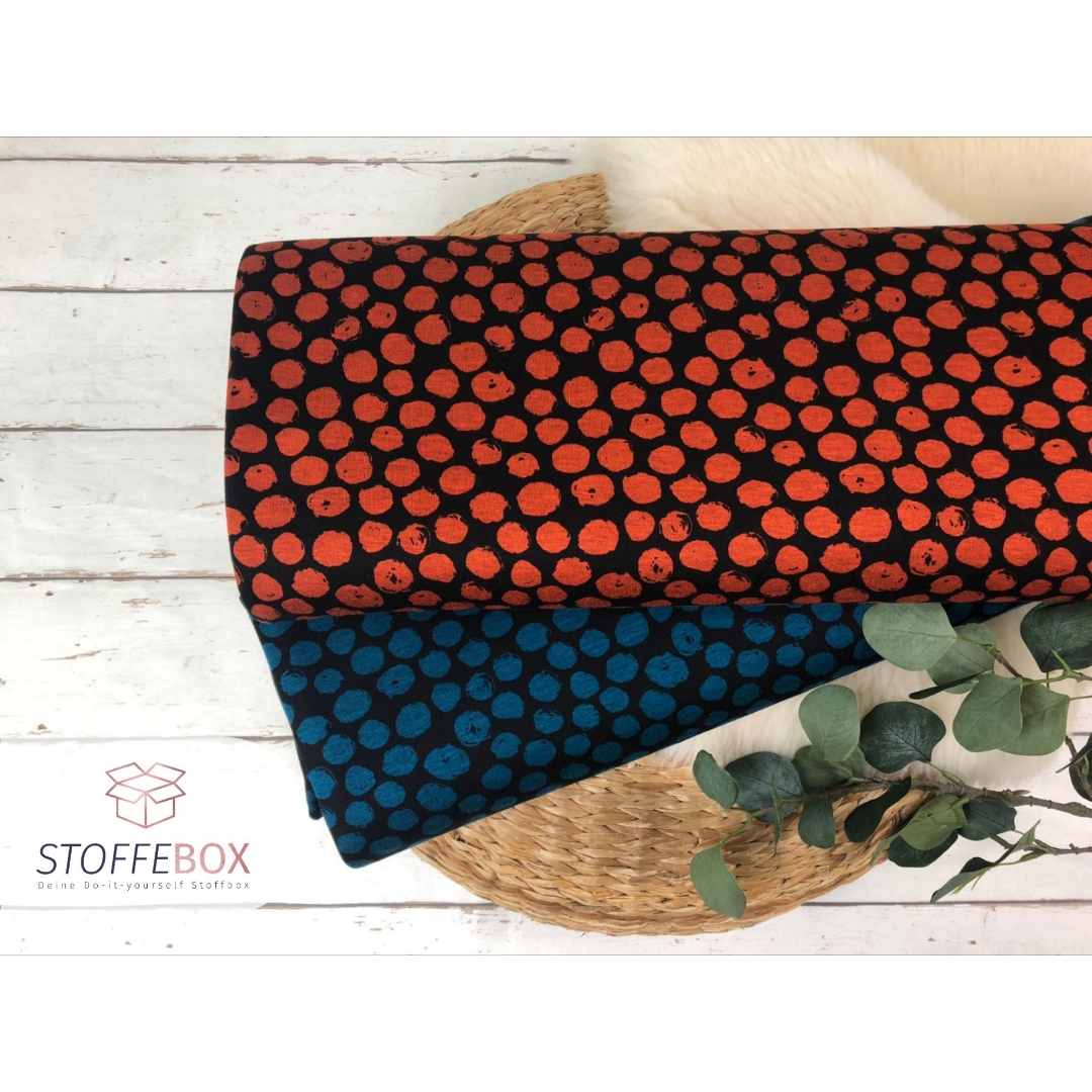Jaquard - Kreise / große Punkte Polka Dots ( dunkelpetrol /rost - schwarz)