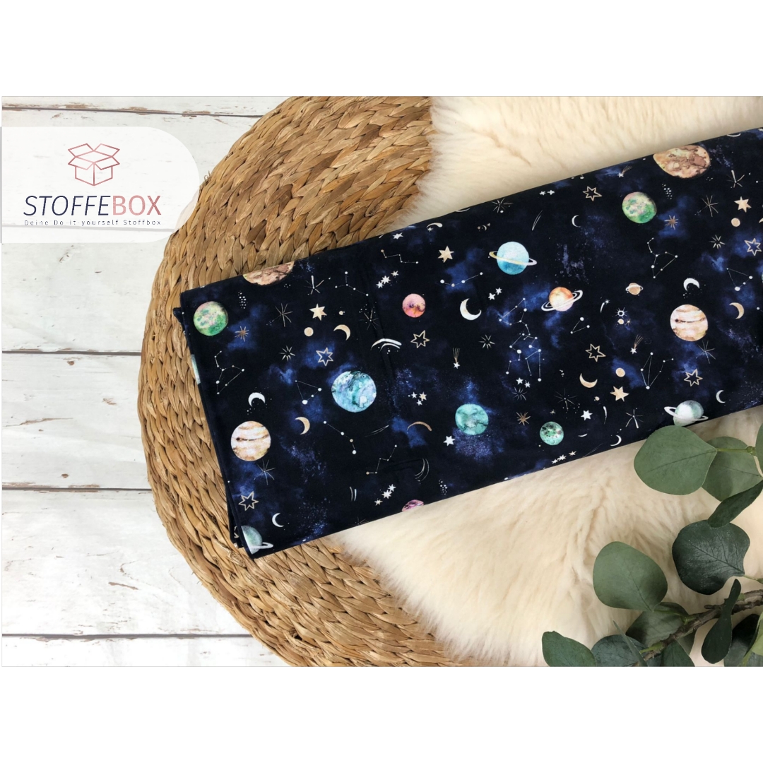 Webware/Baumwolle - Planeten / Galaxy / Universum (dunkelblau & schwarz) – Bild 4
