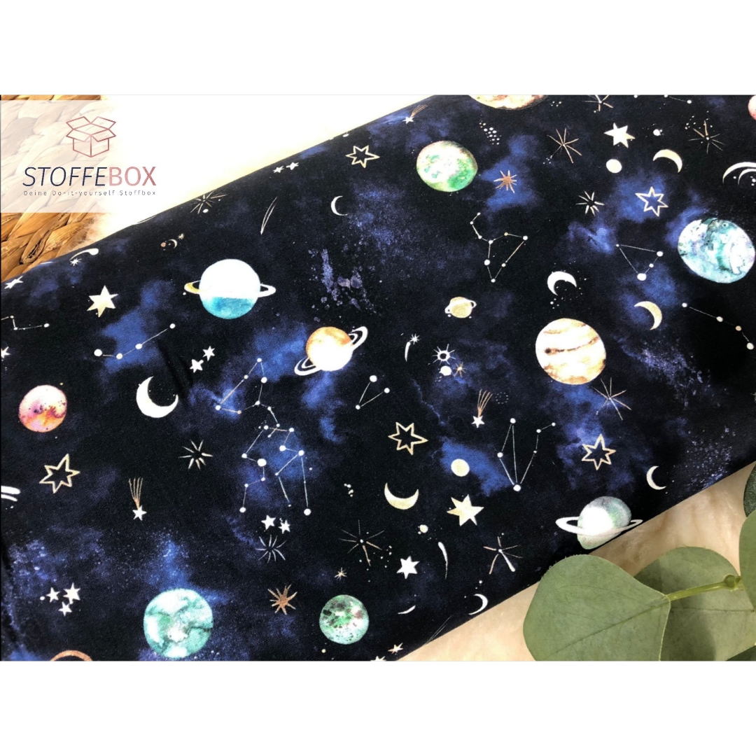 Webware/Baumwolle - Planeten / Galaxy / Universum (dunkelblau & schwarz) – Bild 5