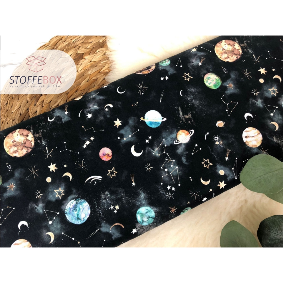 Webware/Baumwolle - Planeten / Galaxy / Universum (dunkelblau & schwarz) – Bild 3