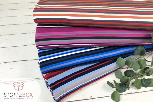 Interlock Jersey - gestreift bunte Doppelstreifen (verschiedene Farben) - Öko Tex 100