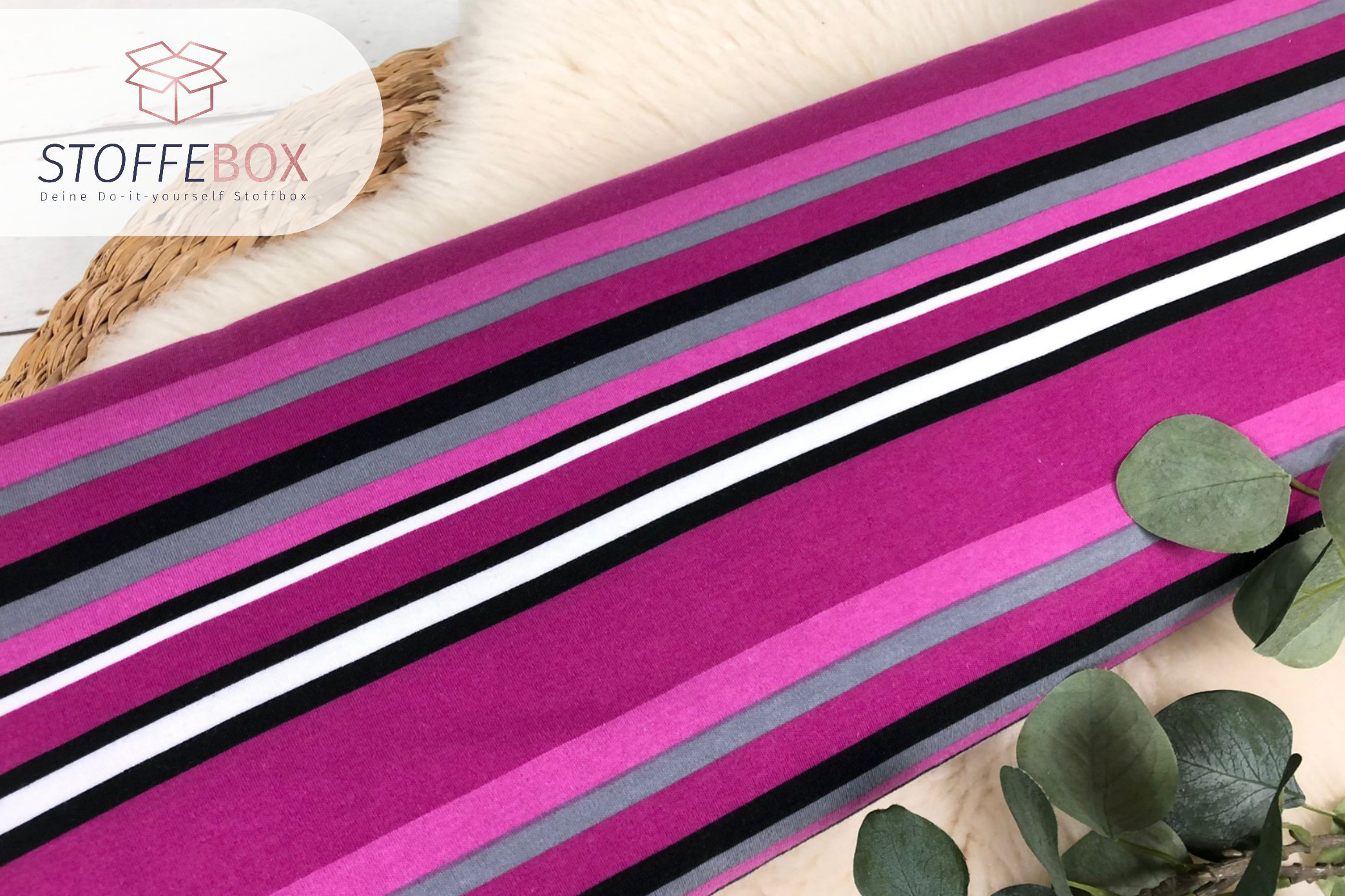 Interlock Jersey - gestreift bunte Doppelstreifen (verschiedene Farben) - Öko Tex 100 – Bild 5