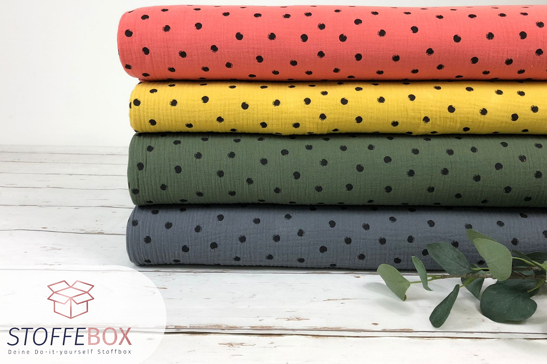 Musselin Stoff / Double Gauze - Punkte Polka Dots Tupfen (Farbe wählbar) Öko-Tex 100