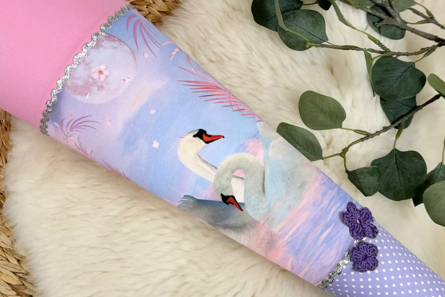 Schultüte mit Namen – Schwan in rosa, flieder (70cm, 85cm) – Bild 4