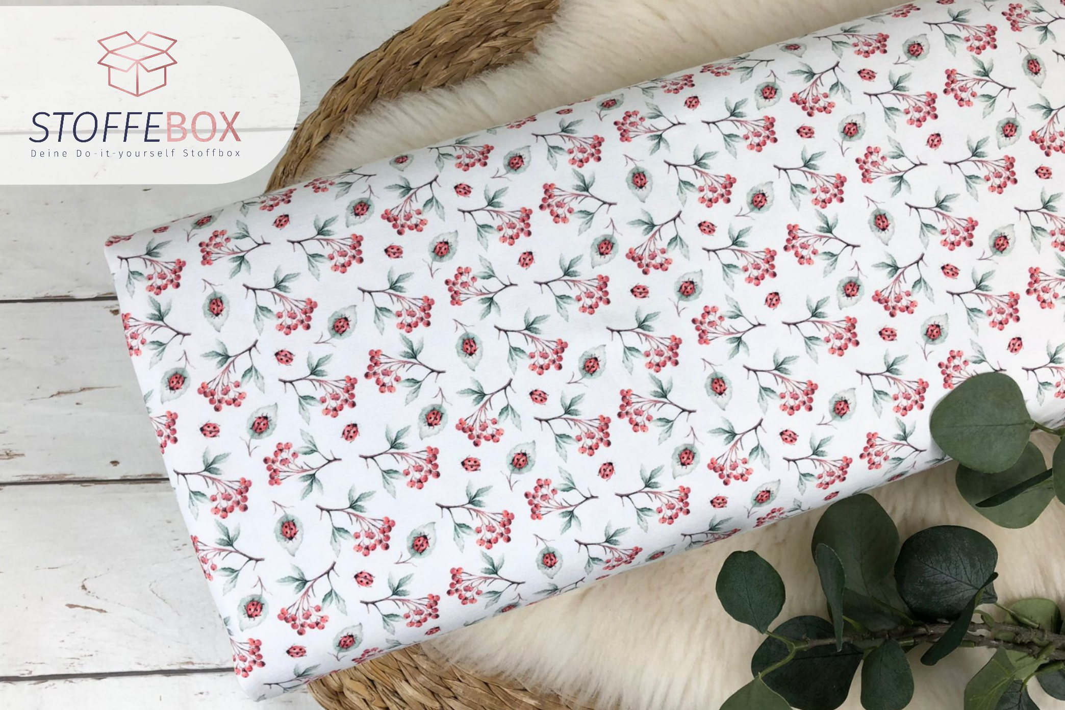 Baumwolljersey Jersey - Blumen Marienkäfer rote Beeren - Öko Tex 100 – Bild 2