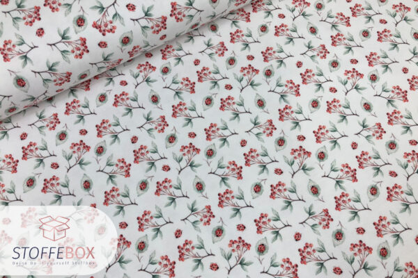 Baumwolljersey Jersey - Blumen Marienkäfer rote Beeren - Öko Tex 100