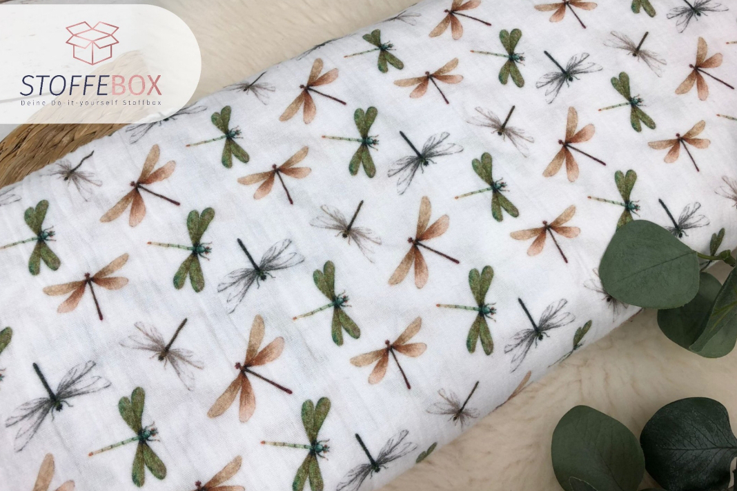 Musselin Stoff / Double Gauze -Libellen Sommer