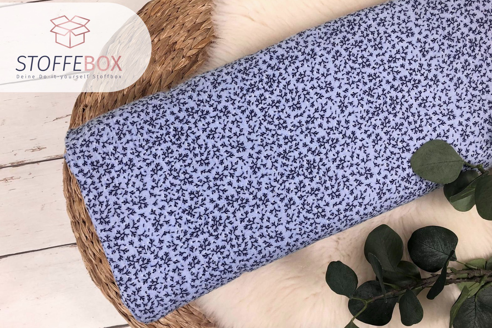 Musselin Stoff / Double Gauze - mini Zweige - hellblau – Bild 2