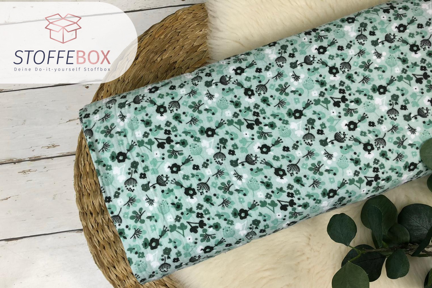 Musselin Stoff / Double Gauze - kleine Blumen - mint – Bild 2