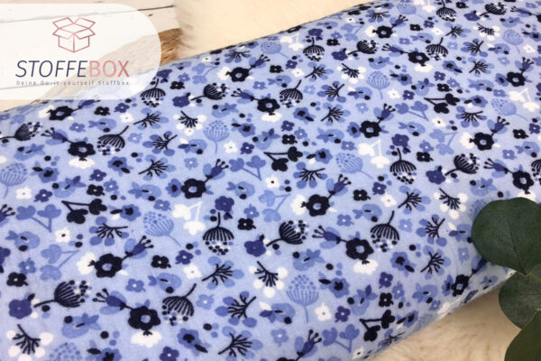 Musselin Stoff / Double Gauze - kleine Blumen - hellblau
